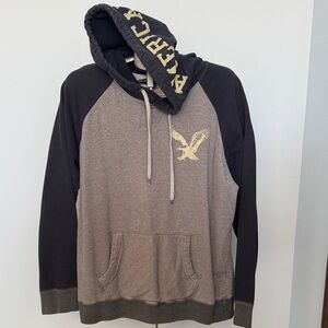 American Eagle Outfitters Men's Blue and Grey Hoodie